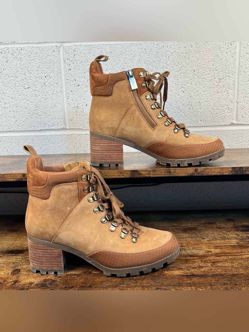 Vionic Spencer Boots Tan Chunky Waterproof Leather Hiker Combat Ankle Zip 8.5 - Picture 1 of 13
